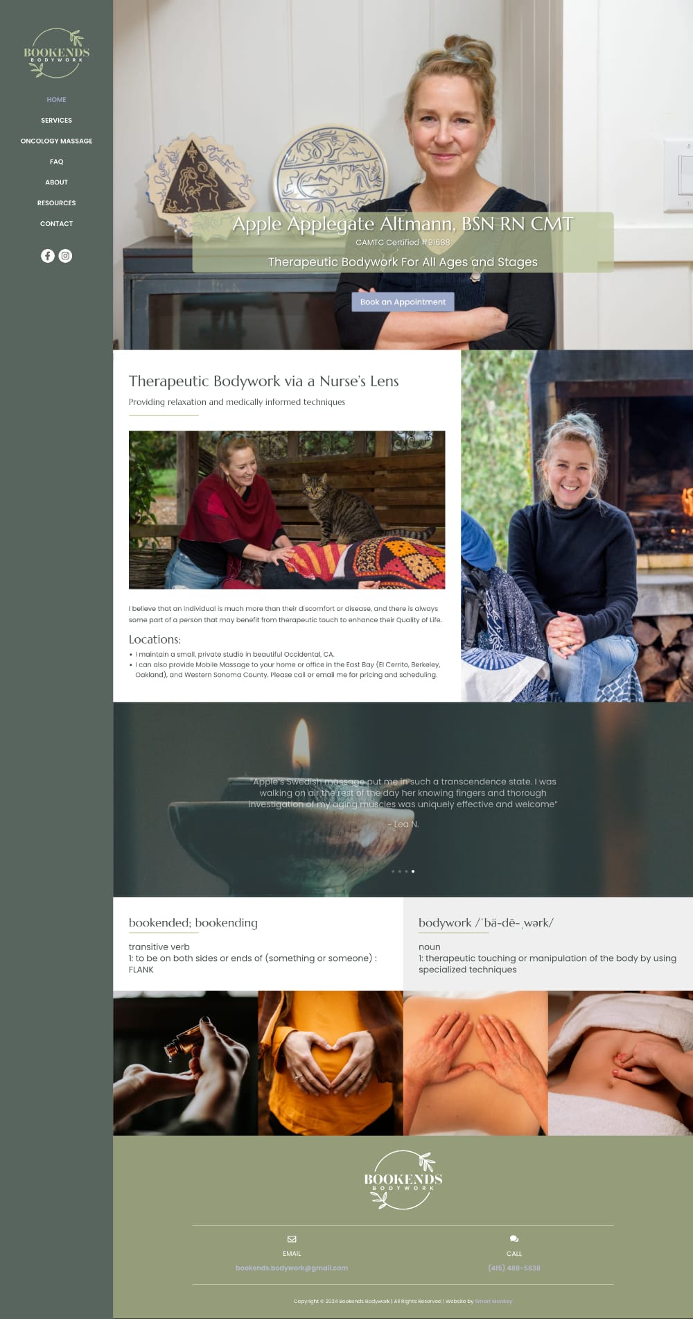 Screenshot of Bookends Bodywork website